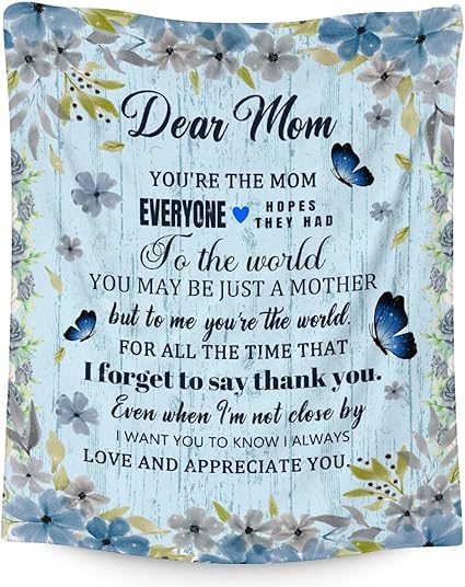 Mom Throw Blanket - Soft, Fuzzy & Warm - 30x40 Inches to My Mom Blankets for Lap - Light Blue Modern Throws Birthday Gifts from Daughter or Son