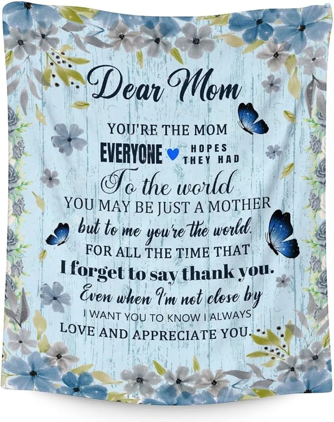Mom Throw Blanket - Soft, Fuzzy & Warm - 30x40 Inches to My Mom Blankets for Lap - Light Blue Modern Throws Birthday Gifts from Daughter or Son