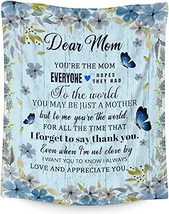 Mom Throw Blanket - Soft, Fuzzy & Warm - 30x40 Inches to My Mom Blankets for Lap - Light Blue Modern Throws Birthday Gifts from Daughter or Son