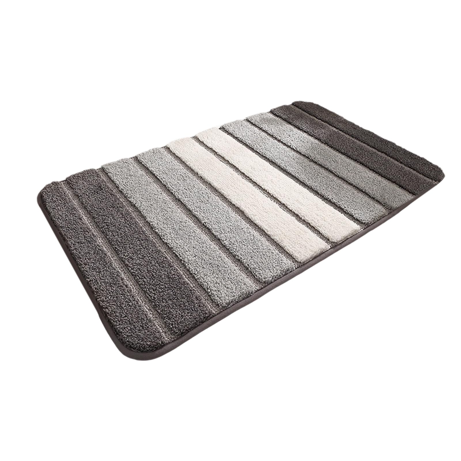 Jazuaiao Washable Bathroom Mat Soft Thick Plush Microfiber Carpet with Striped Pattern Super Absorbent Nonskid Floor Rug Microfiber Bath Mat