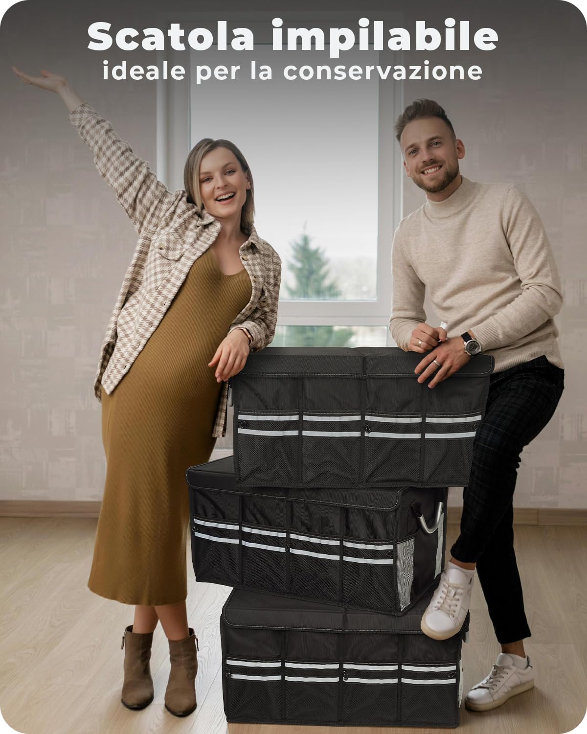 achilles Cassaforte, robusta scatola pieghevole per auto con coperchio stabile, organizer per bagagliaio, borsa pieghevole per auto, cestino pieghevole, scatola di immagazzinaggio, 58 x 34 x 30 cm