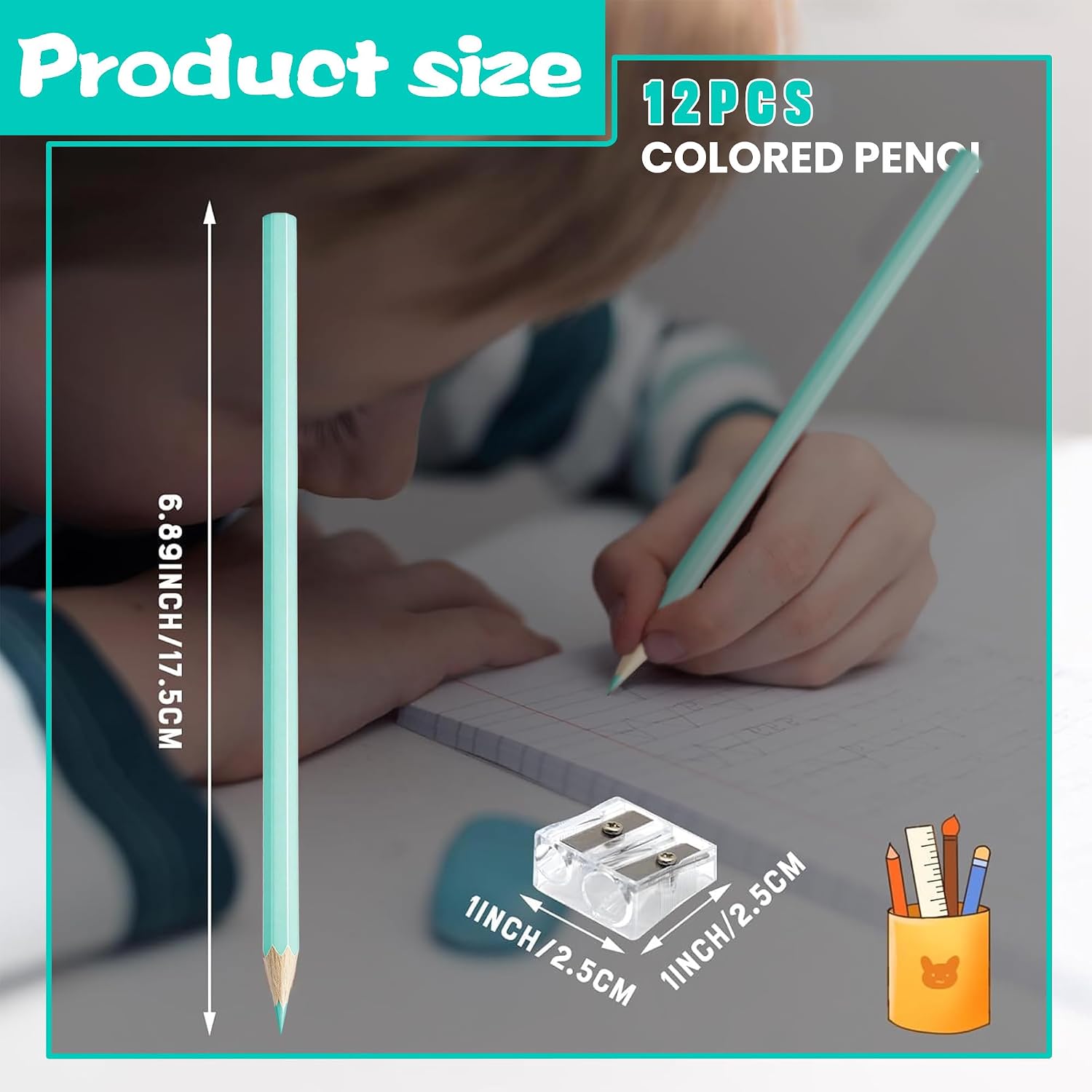 12 PCS Macaron Blue Colored Pencils Pre Sharpened Pencil 2 HB - Ideal for Checking, Grading, Tests & Office/School Supplies image 2