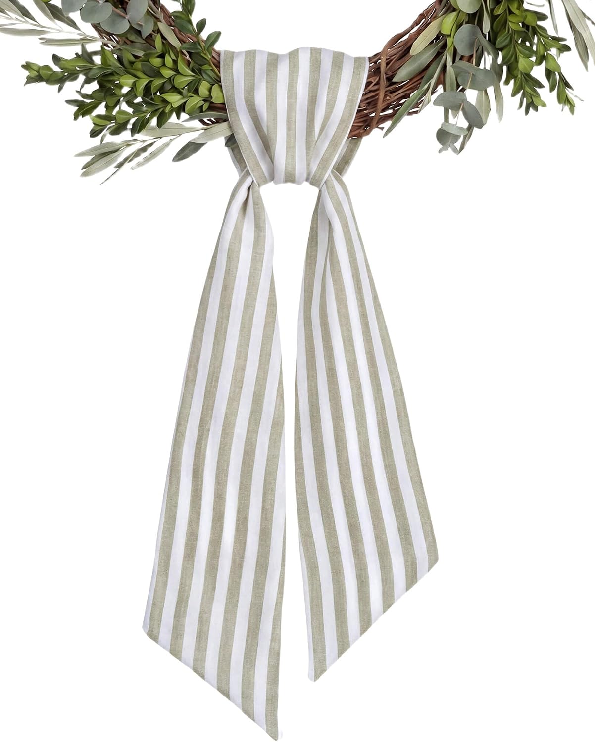 Blue and White Striped Wreath Sash for Front Door, Coastal Bow for Spring and Summer, 55 Inch Indoor and Outdoor Porch Decor