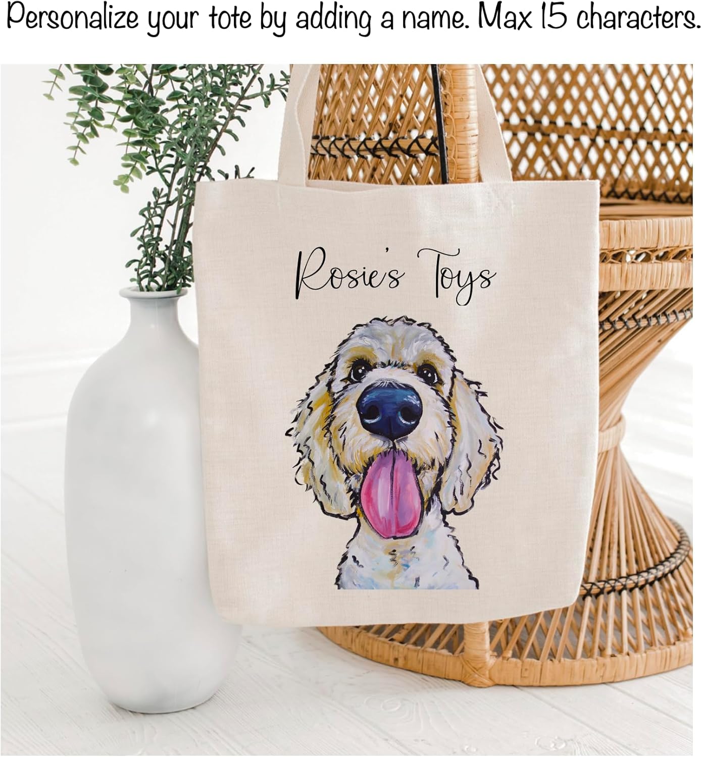 HIPPIE HOUND STUDIOS Personalized Golden Doodle Tote Bag - White Labradoodle Lover Gift - Labradoodle Golden Doodle Lover Totes -Made in USA Handmade Totes - Personalized Goldendoodle Gifts for Women