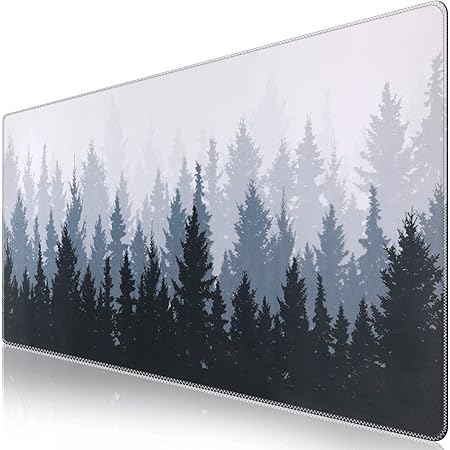 iCasso Extended Gaming Mouse Pad (35.4x15.7 in), Large 3mm Non-Slip Rubber Base Mousepad with Stitched Edges, Waterproof Keyboard Mouse Mat Desk Pad for Work, Game, Office, Home - Misty Forest