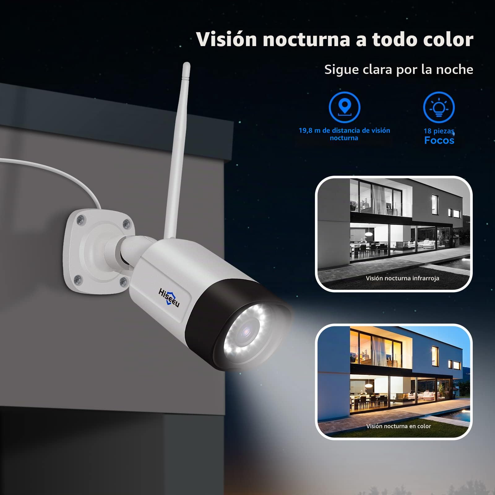 Hiseeu Kit Cámaras Vigilancia WiFi Exterior 5MP, 10CH NVR con 1TB HDD, 4 Camaras Seguridad IP, Deteccion Personas Vehiculos, Audio Bidireccional, Vision Nocturna Color