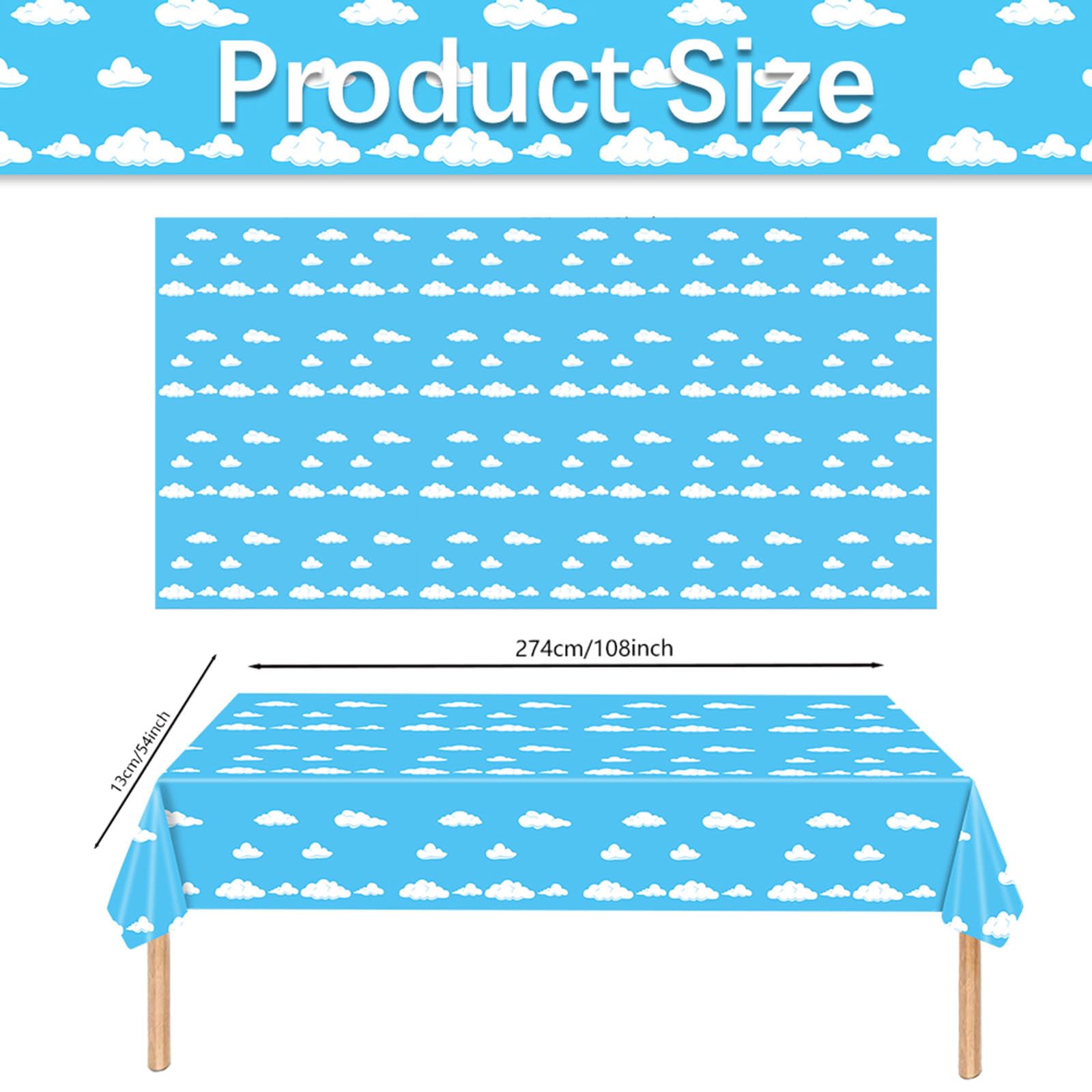 Blue Sky White Clouds Birthday Party Supplies Cartoon Story Tablecloth Party Table Cover Cartoon Table Banner for Baby Kids Shower Birthday Party Decorations, 54 x 108 Inch (2)