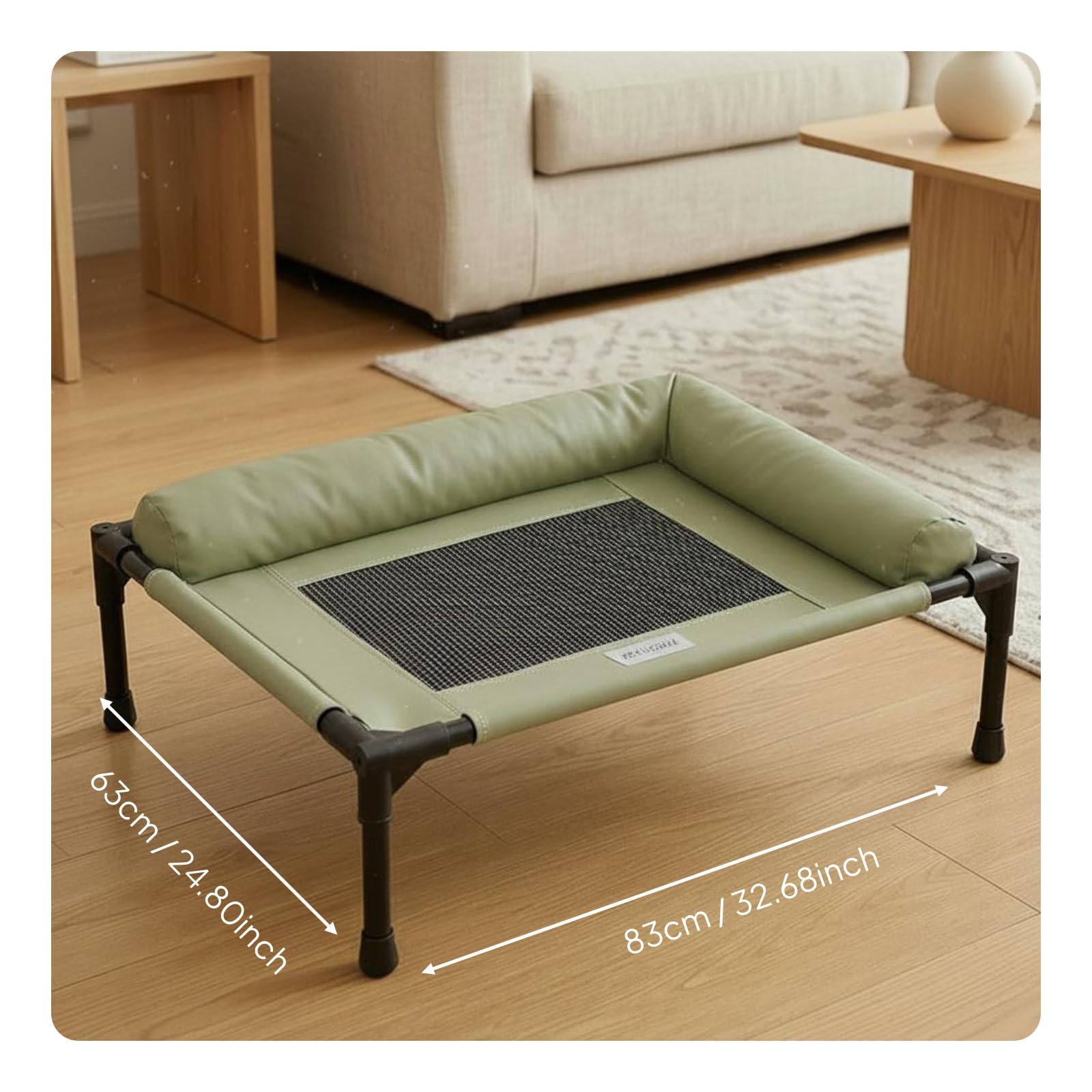 Bed Cama para Perros Elevada con Borde Acolchado Base de Malla Transpirable Diseño Impermeable y Firme Adecuado para en Sala de Estar y Jardín, Verde, L