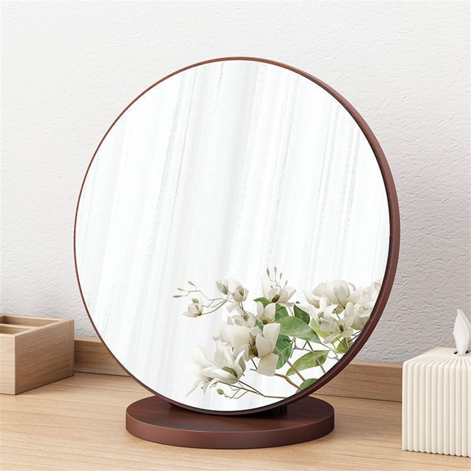 Specchio cosmetico rotondo da 20/30 cm, per camera da letto, scrivania, scrivania vintage, per uso domestico (Bruin, 20 cm)