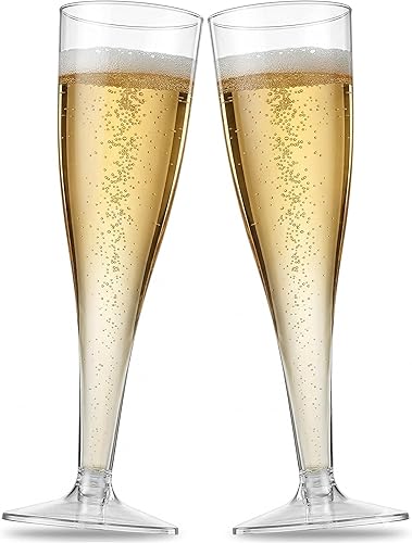 Oojami 100 Vasos de Plástico Clásicos Desechables de Champaña para Fiestas Vasos de Plástico para Bodas Vasos para Brindar Vasos de Cóctel Paquete