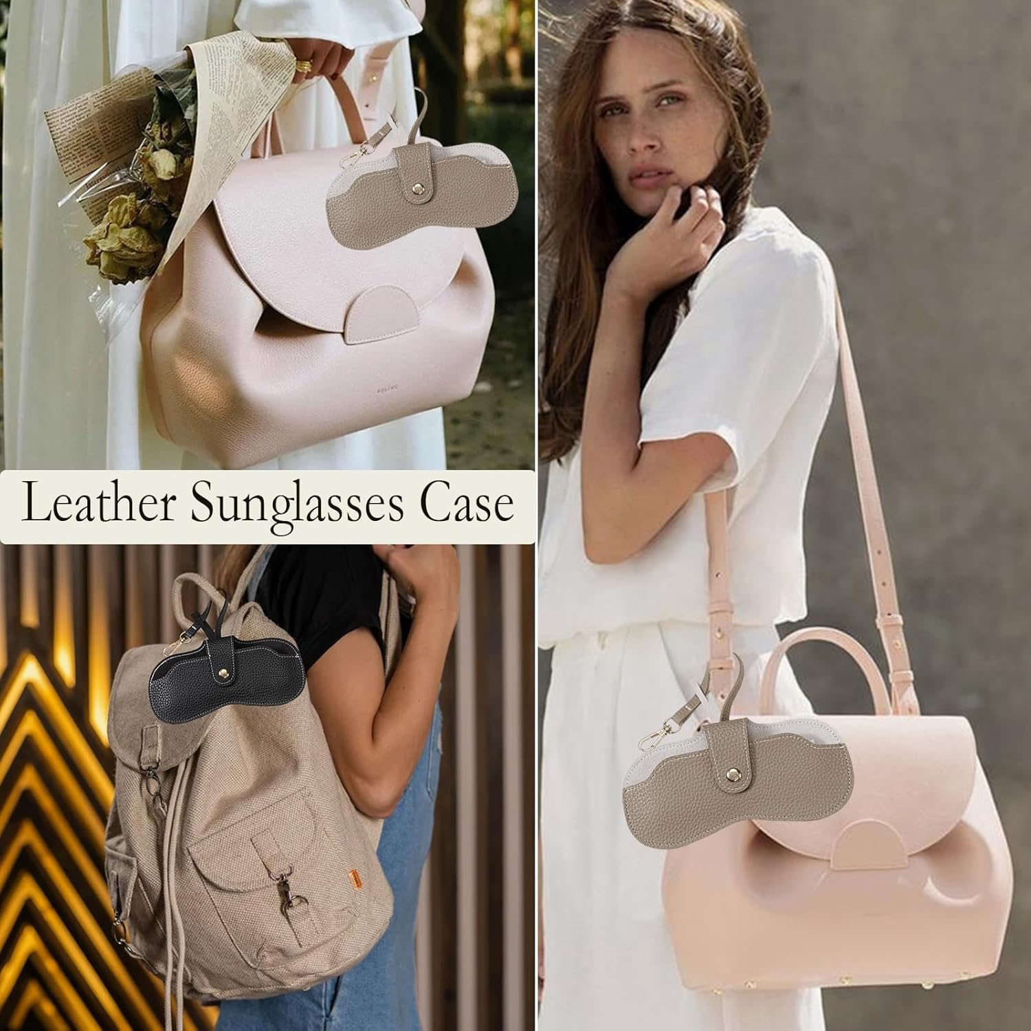 Soft Leather Sunglasses Case Holder with Strap Slim Eyeglass Thin Portable Bag Metal Snap Pouch for Women Men - Image 2