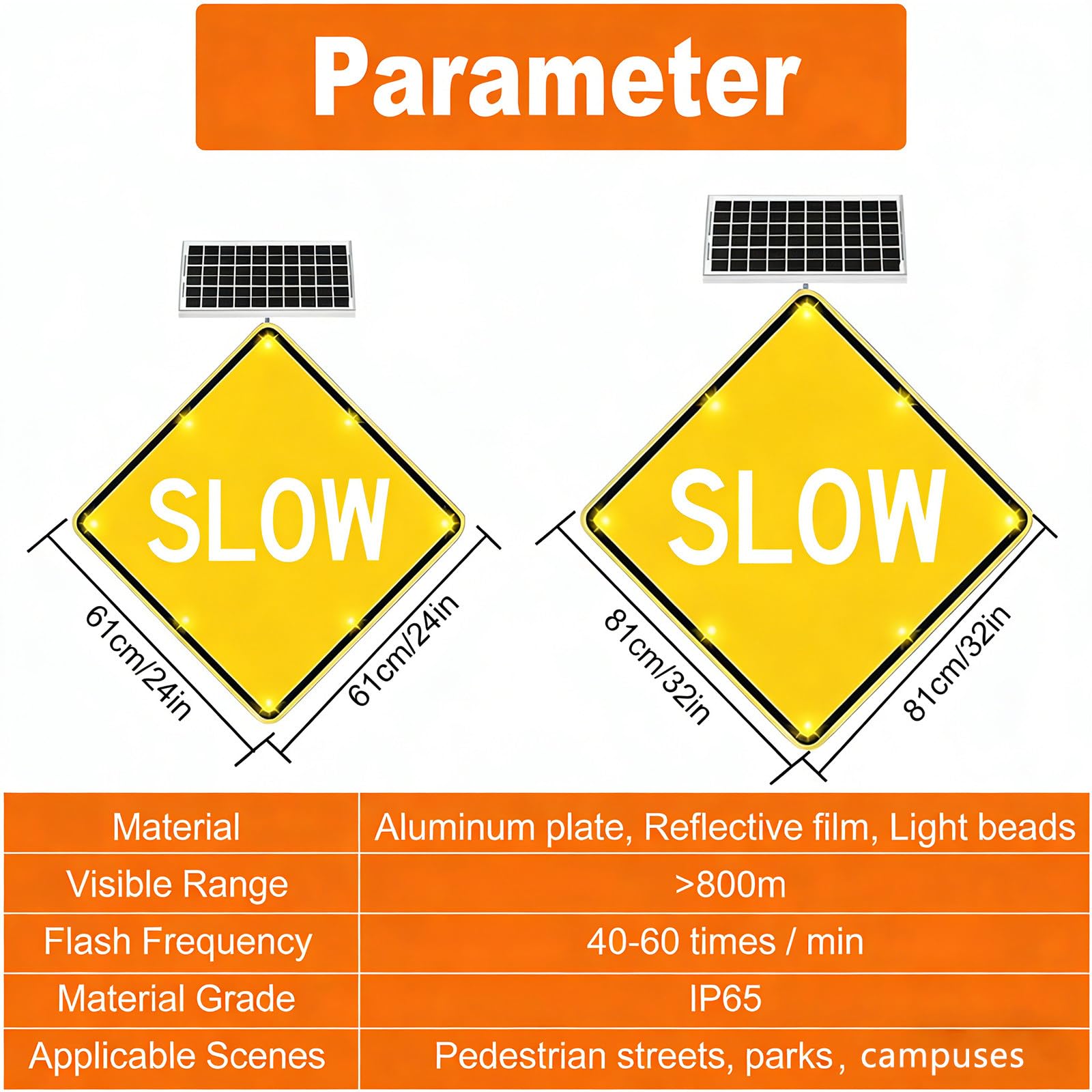 Señal de Advertencia de desaceleración con energía Solar, señal de Calle con Luces LED Intermitentes, para entradas de vehículos y Seguridad Vial 24in
