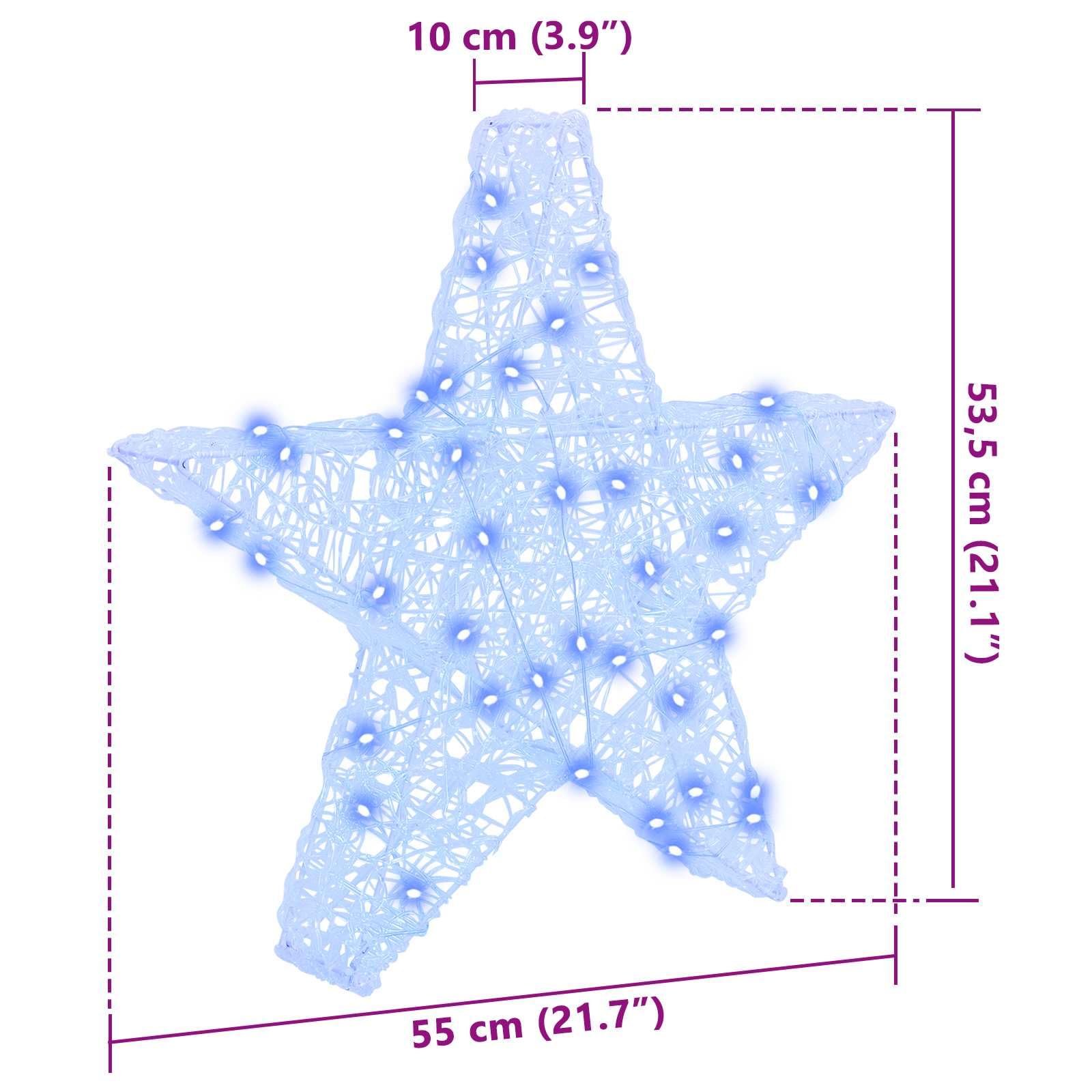 Estrella 3D de acrílico con 50 LED, azul, 55 x 53,5 x 10 cm, alimentado por USB, mando a distancia, decoración para árbol de Navidad, decoración para interior y exterior protegido