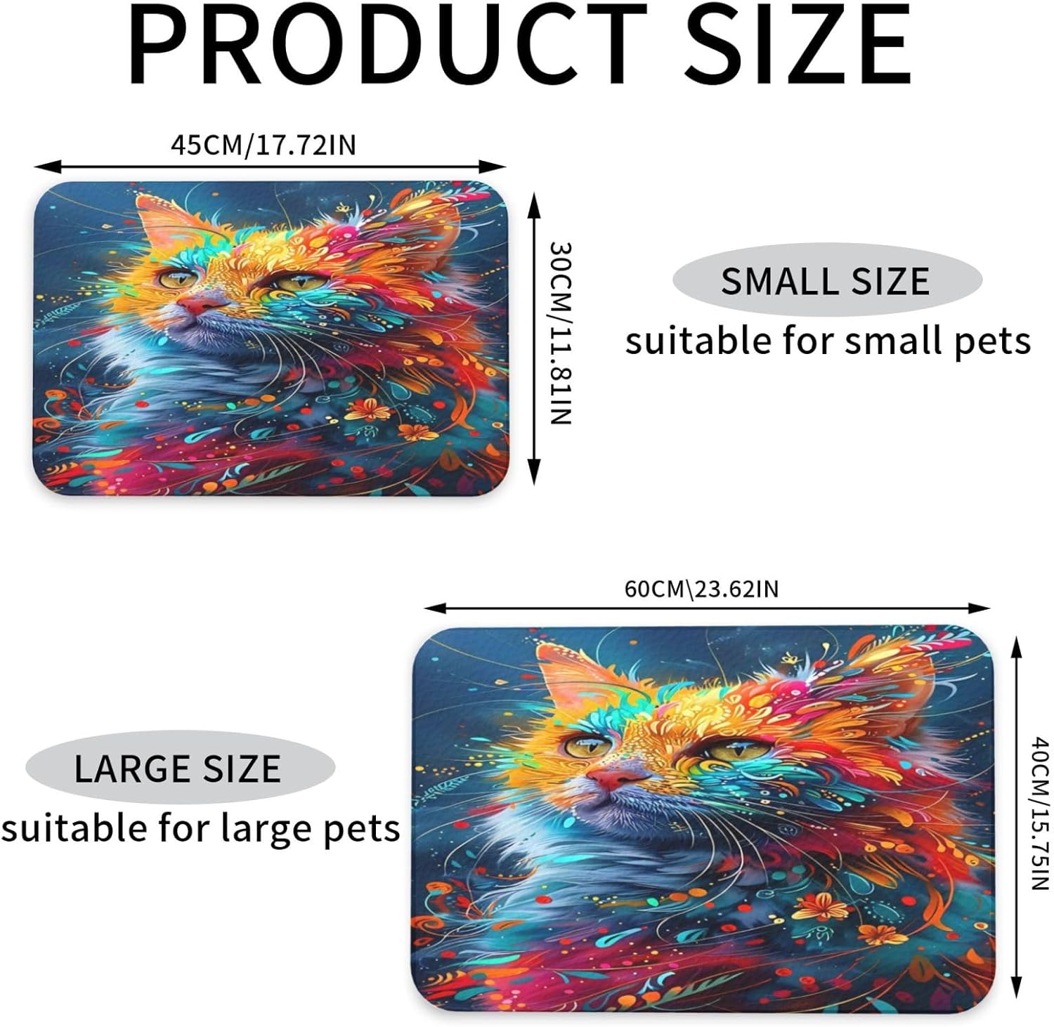 Colorful Abstract Cat Pet Food Mat Dog Non-Slip Feeding Mat Cat Bowl Mats Pets Placemat for Food and Water 40x60cm
