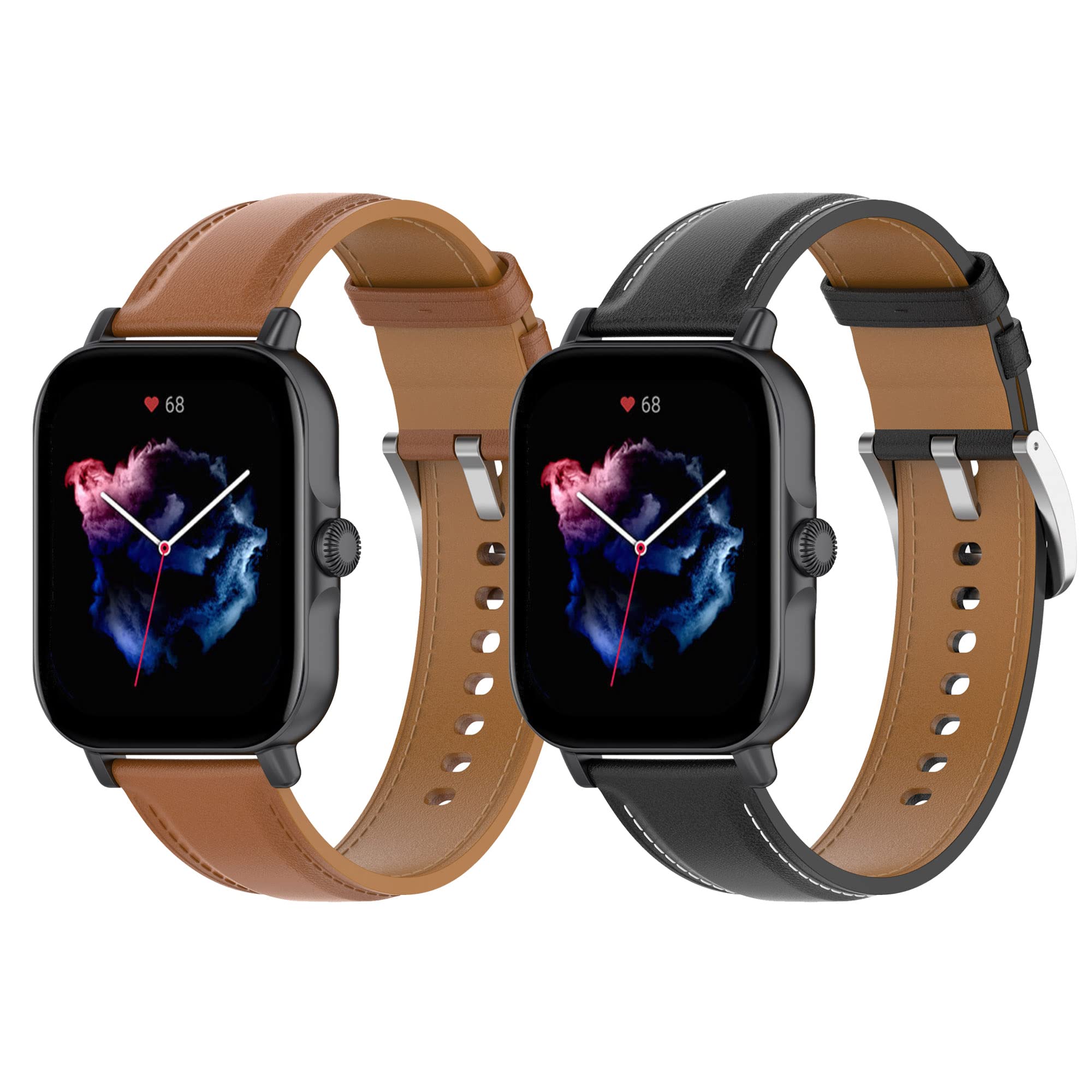 FitTurn Leather bands Compatible with Amazfit Active 2 1/GTS 4 mini 3 2 2e 2mini/Bip 3 pro/Bip U pro/Bip Lite/Bip S lite/Pop/Pop pro/Zepp Z/NEO Fitness Retro Smart Watch Genuine Leather 20MM bands for GTR 42mm watch
