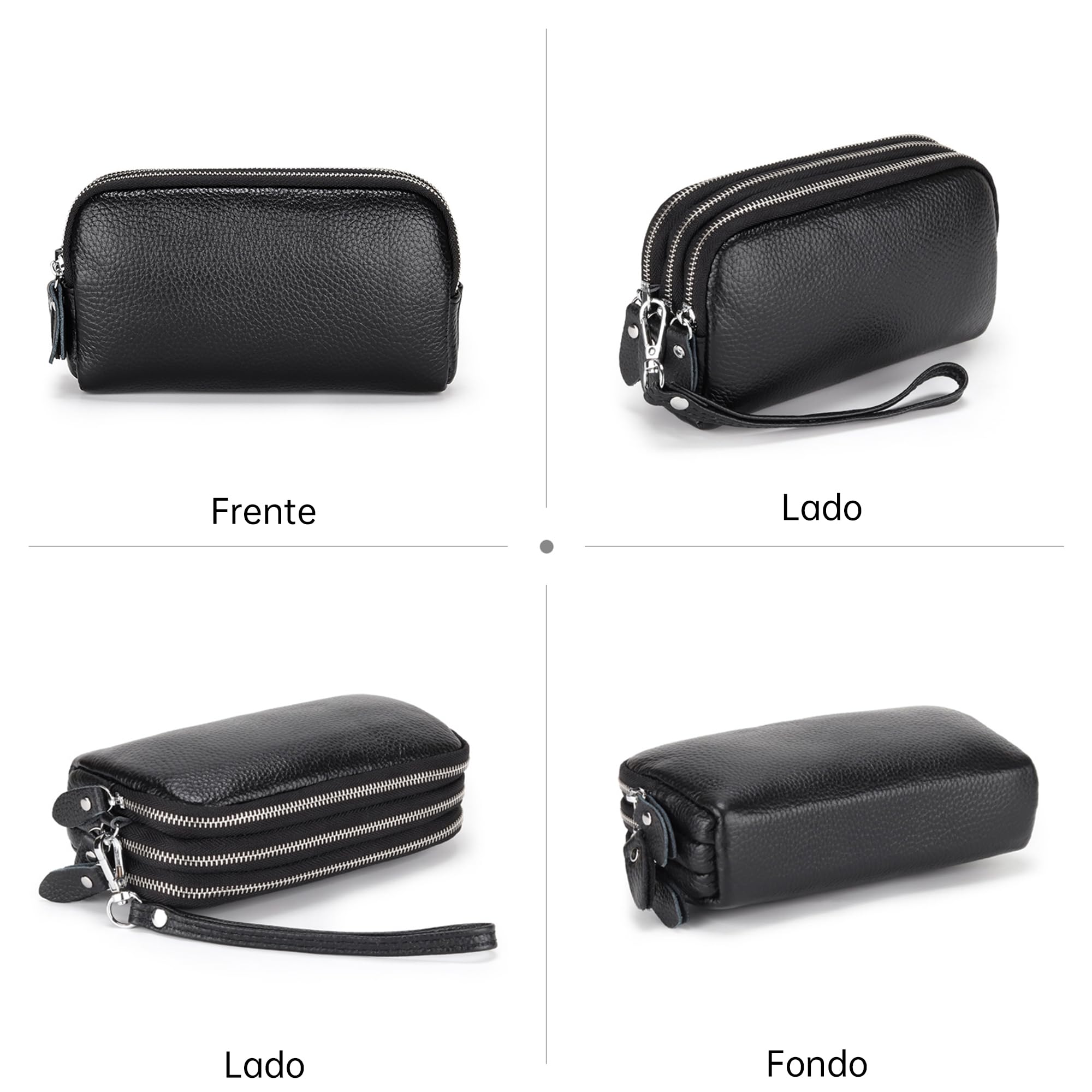 Mujer Cartera Cuero Genuino Gran Capacidad Elegante Billeteras Cremallera Ligera Monederos Carteras de Piel para Dama con Correas de Muñeca Rojo