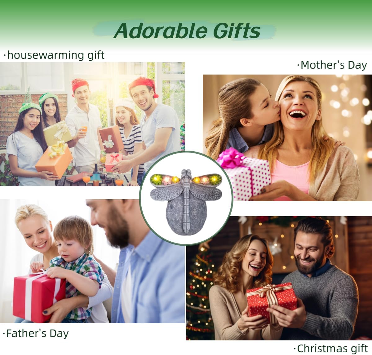 Solar Garden Statue Resin Dragonfly Figurine and Succulent with Solar Powered LED Light Outdoor Decorations for Patio Yard Porch Lawn, Ornament Gift