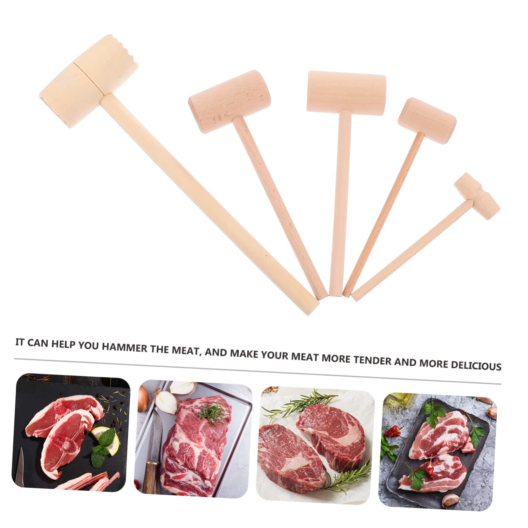 Cabilock 5Pcs Wooden Crab Mallets and Seafood Cracking Hammers for Efficient Lobster and Crab Leg Cracking Multi Purpose Meat Tenderizing Tools for Cooking and Catering