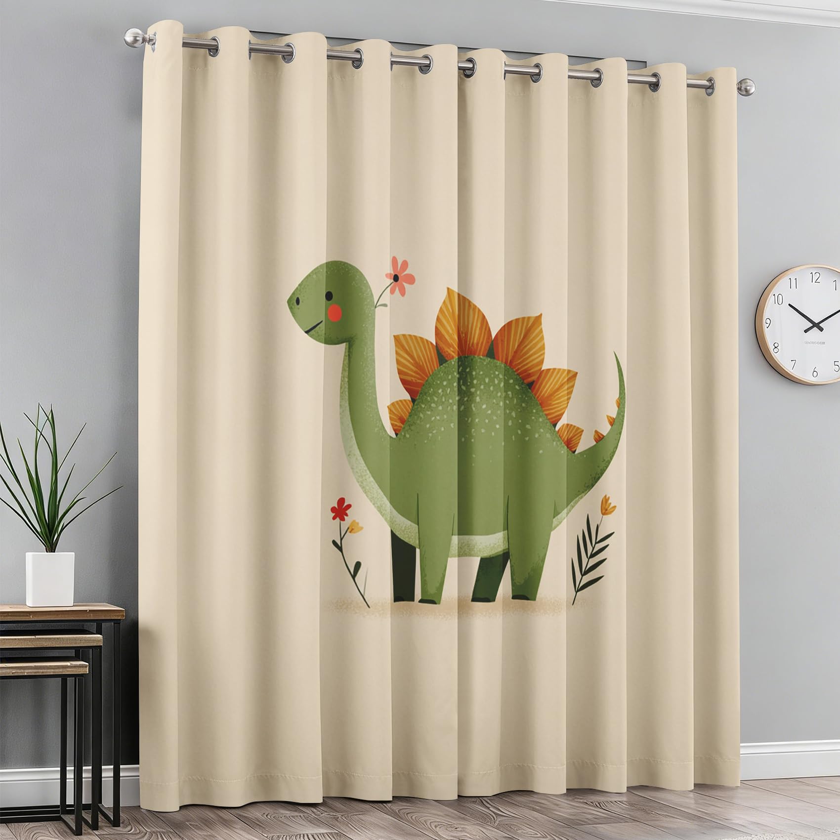 Générique Lot de 2 Rideau Occultant Dinosaure, Rideau Isolant Thermique à Oeillets pour Salon Chambre Cuisine Fenetre, Motif Dinosaure Vert Mignon Enfants, 117x183 cm (LxH)