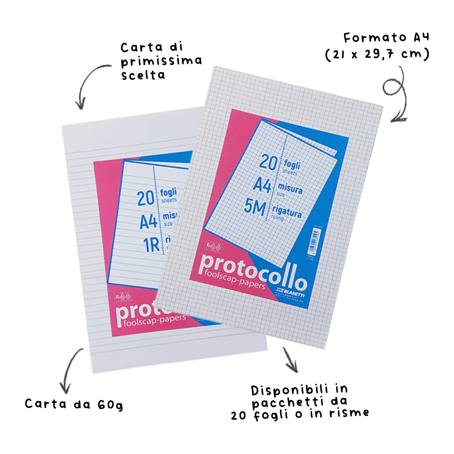 Blasetti Foglio Protocollo A4 60g 0B Pacchetto 20 fogli