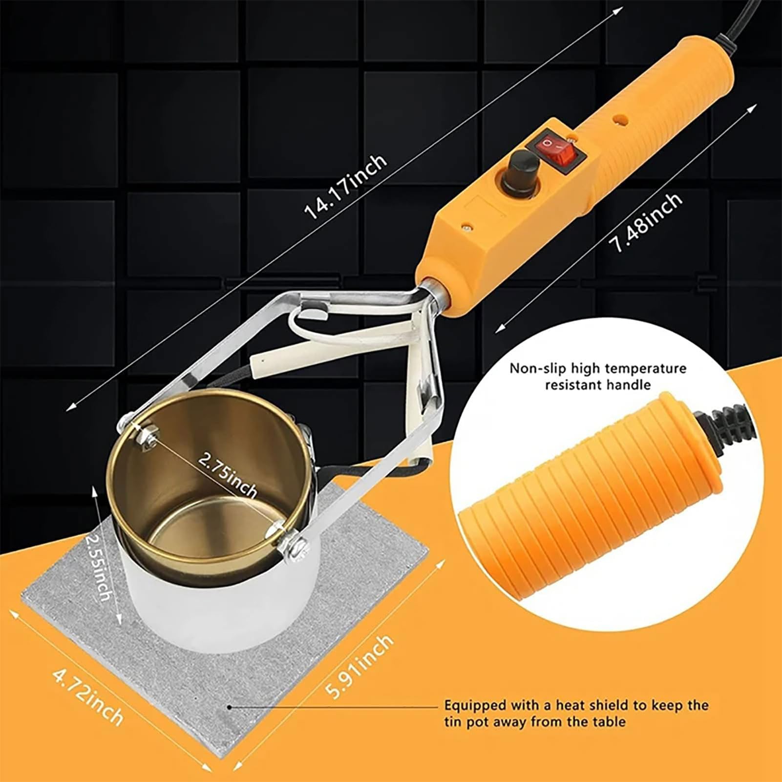 QUTBAG Crisol eléctrico, crisol de Plomo con Temperatura Ajustable de 150-450 ℃, Horno de Soldadura portátil con asa, para moldes de Peso de Pesca y Colgante de Metal 300W