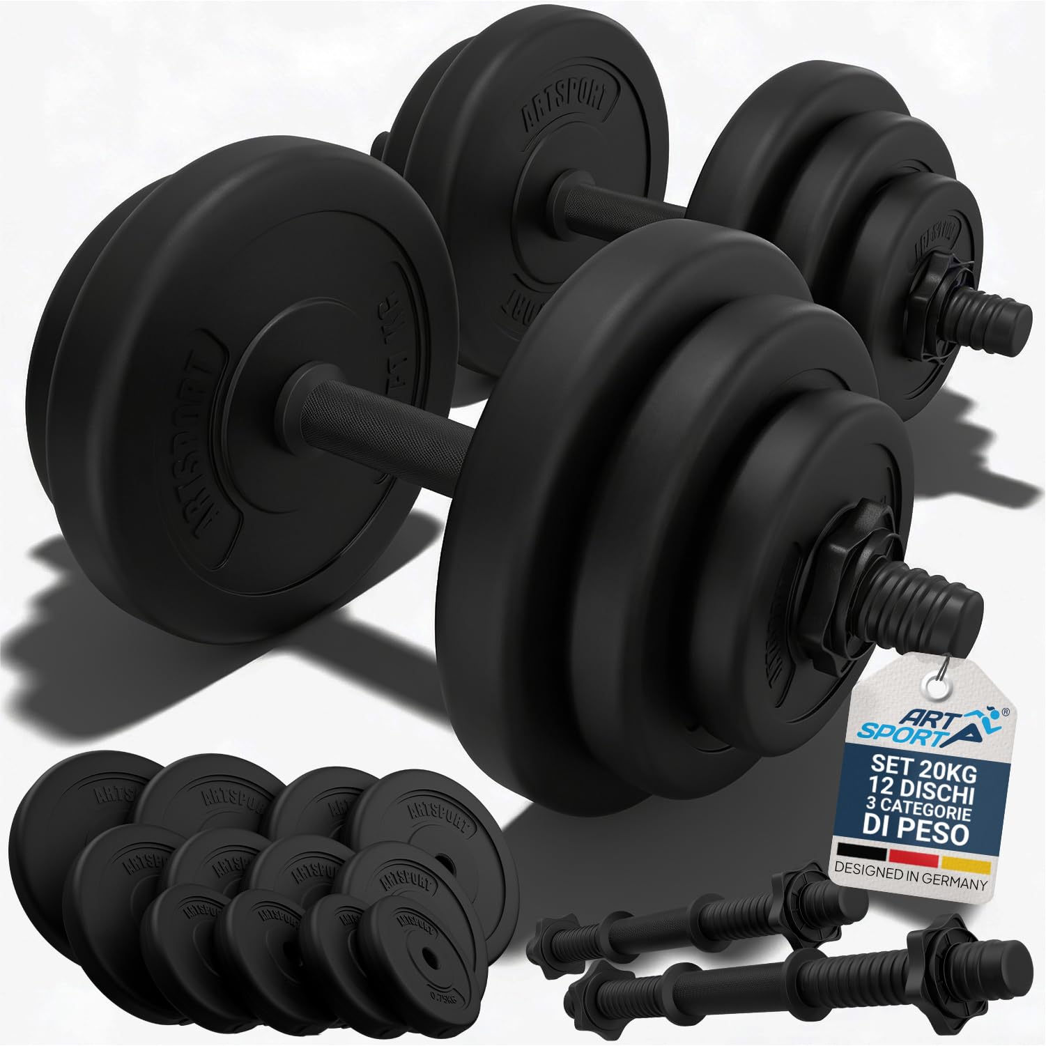 ArtSport Set di manubri da 2 pezzi 20/30 / 40 kg - set di 2 manubri, pesi e 4 serrature a stella
