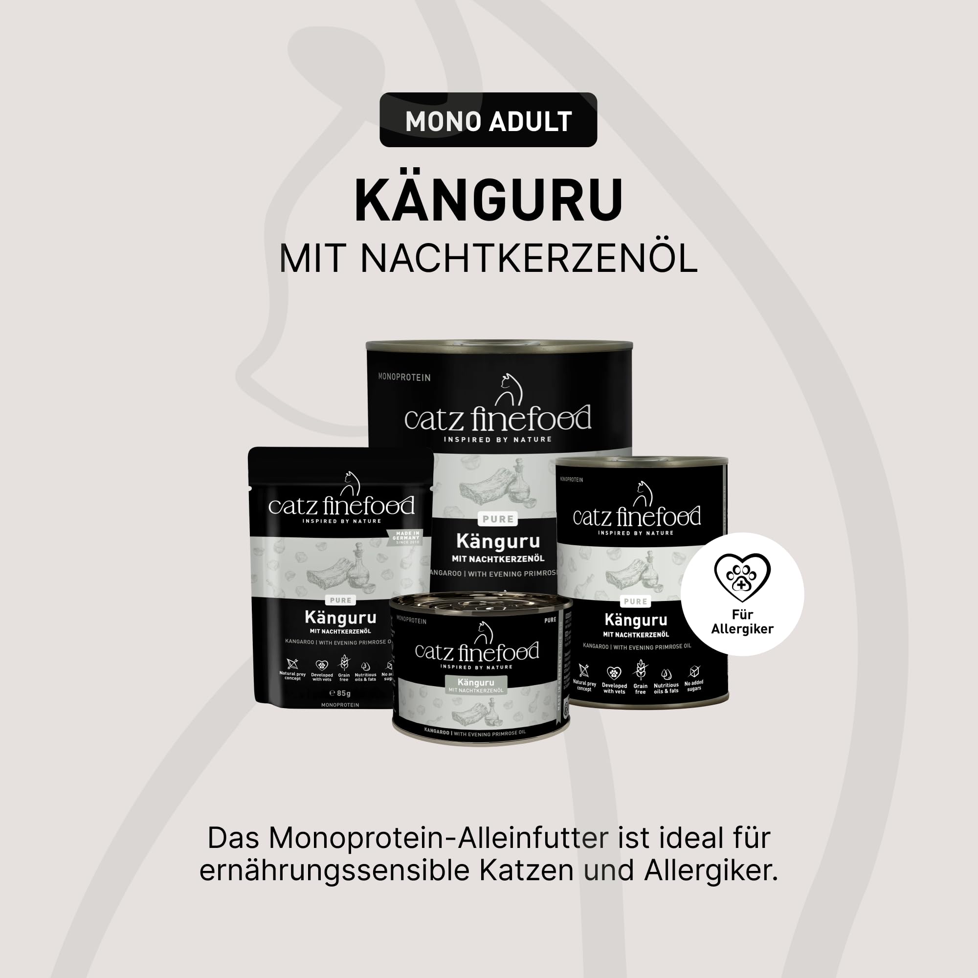 catz finefood Purrrr kangur monoproteina karma dla kotów mokra nr 107, dla kotów wrażliwych na odżywianie, 70% zawartości mięsa, puszka 6 x 400 g
