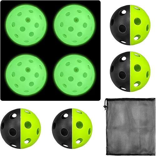 8 bolas de pickleball, 4 bolas de pickleball que brillan en la oscuridad al aire libre con 4 bolsas de doble color y malla, regalos luminosos, verde