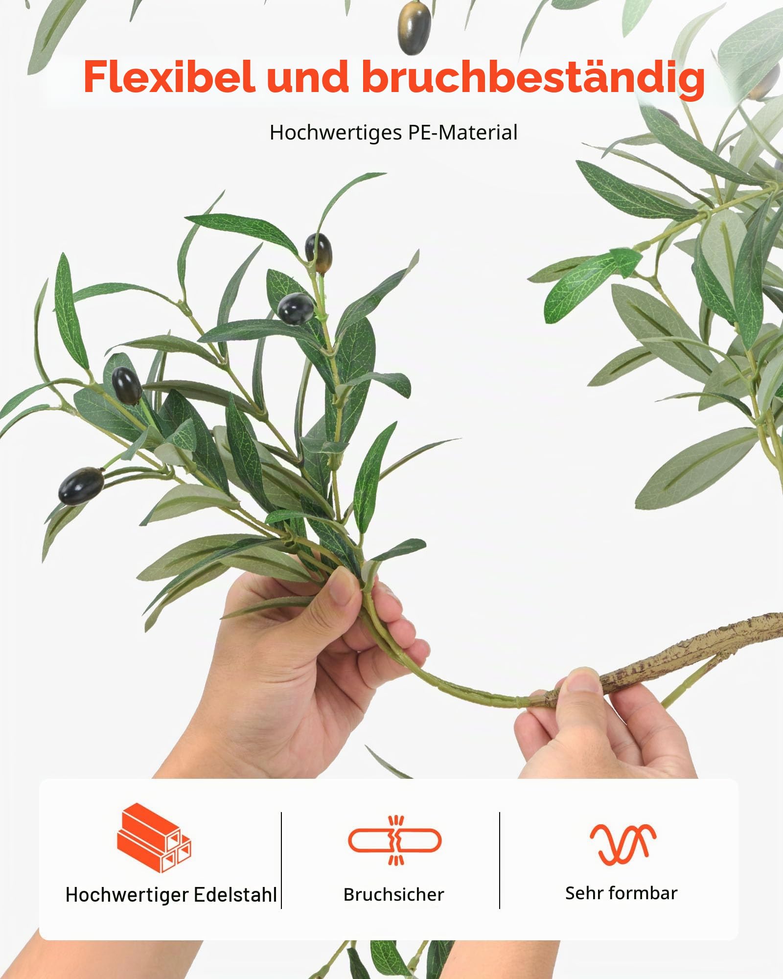 VEVOR Künstlicher Olivenbaum, 2,1 m, mit schwarzem Topf, Kunstbaum mit natürlichem Holzstamm & realistischen grünen Blättern & Früchten, Kunstpflanze für Innenbereich, Zuhause, Büro, Wohnzimmer