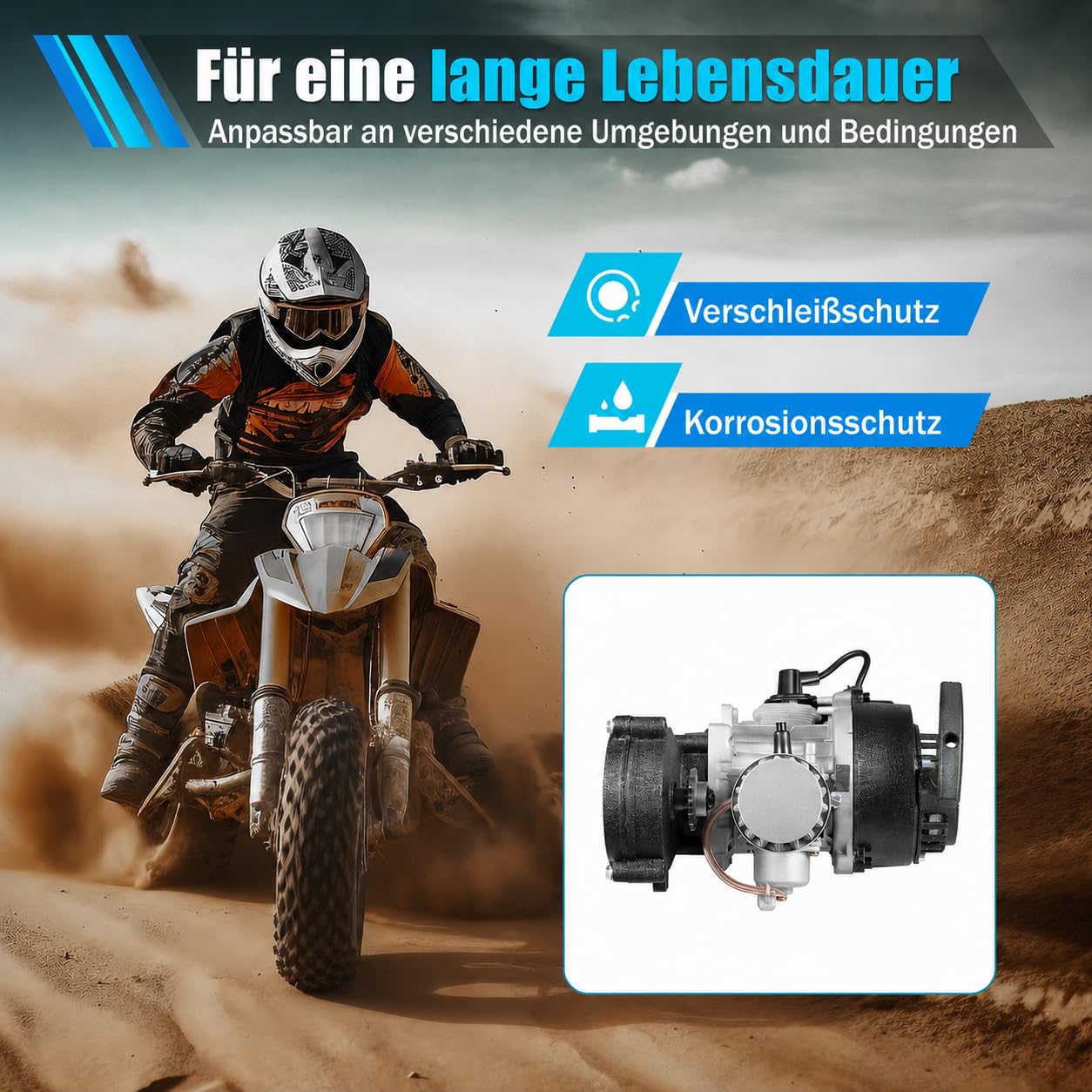 50ccm Motor 49ccm 2-Takt Pocket Bike Motor mit Vergaser, Mini Cross Engine ATV Quad Dirtbike Motoren Seilzugstart Einzelzylinder