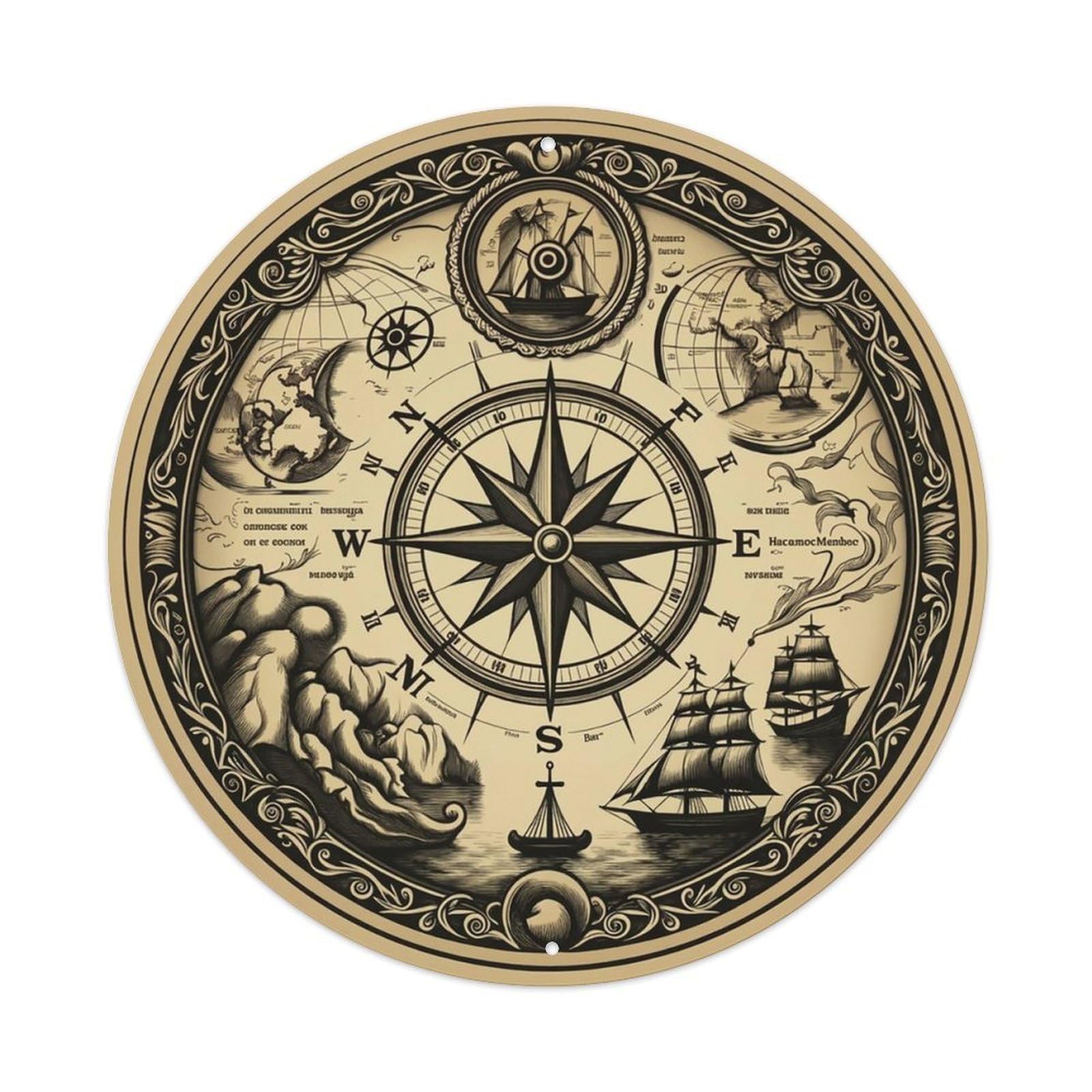 Vintage Nautical Compass World Map Tempest Legacy Metal Tin Sign