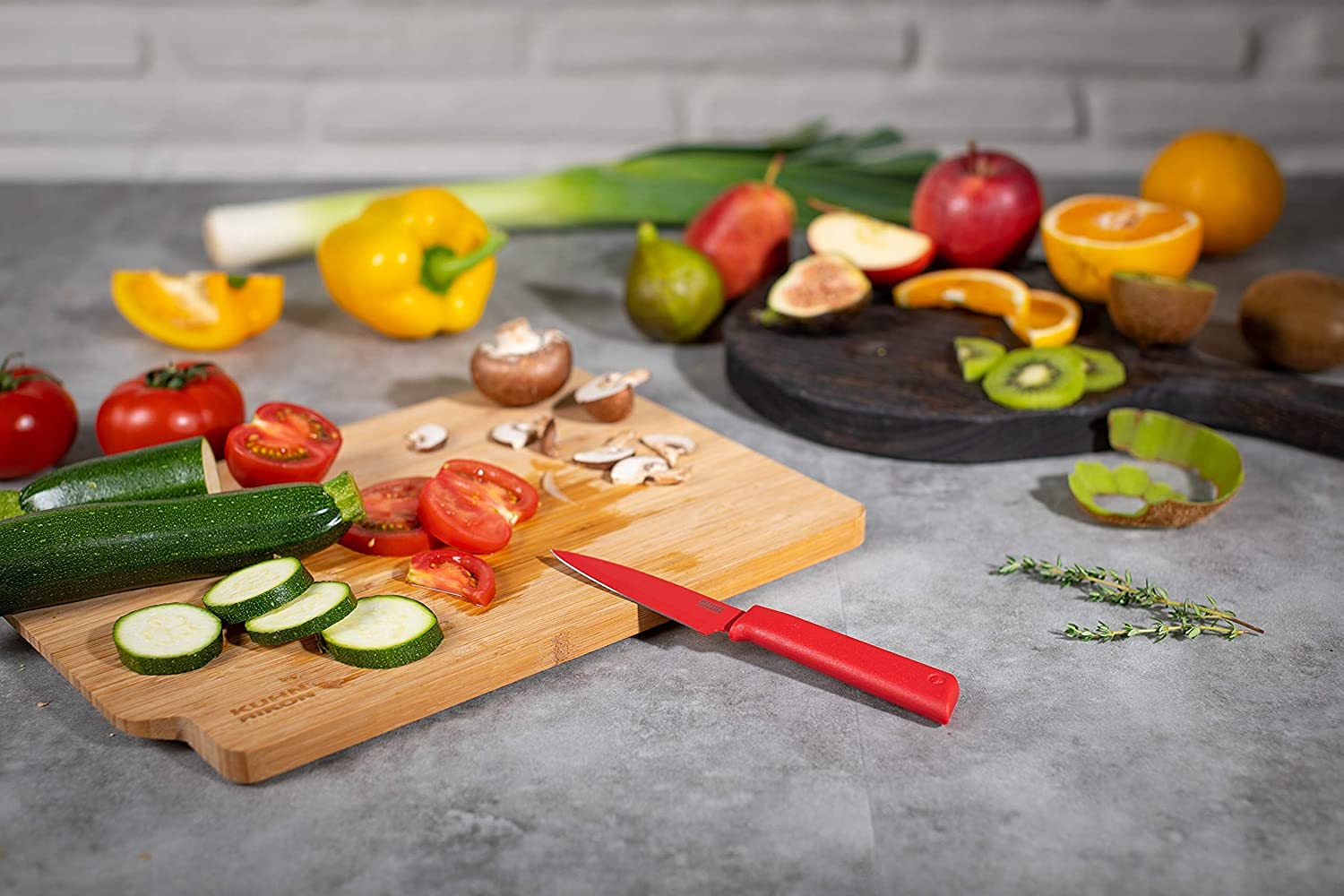 KUHN RIKON 3-Piece Culinary Knife Set, Multicolour, Stainless Steel, Green, Red & Dark Grey