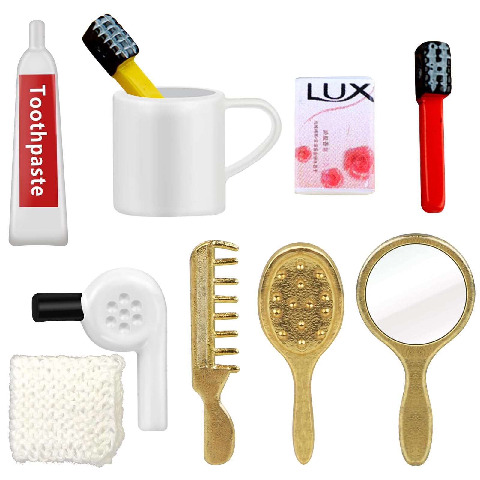 Accessoires De Salle De Bain De Maison De Poupée Miniature, Ensemble De Peignes De Miroir De Brosse De Sèche-cheveux De Maison De Poupée à L'échelle 1:12 Pour La Maison De Poupée