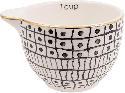 Miniatura 7 de Tazas medidoras de gres blanco y negro con galvanoplastia dorada (juego de 4 tamaños)