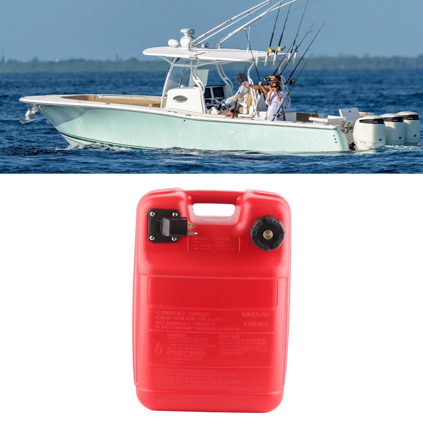 Serbatoio Carburante Marino Portatile in Plastica 24L Rosso per Fuoribordo con Design di Scarico e Filtro