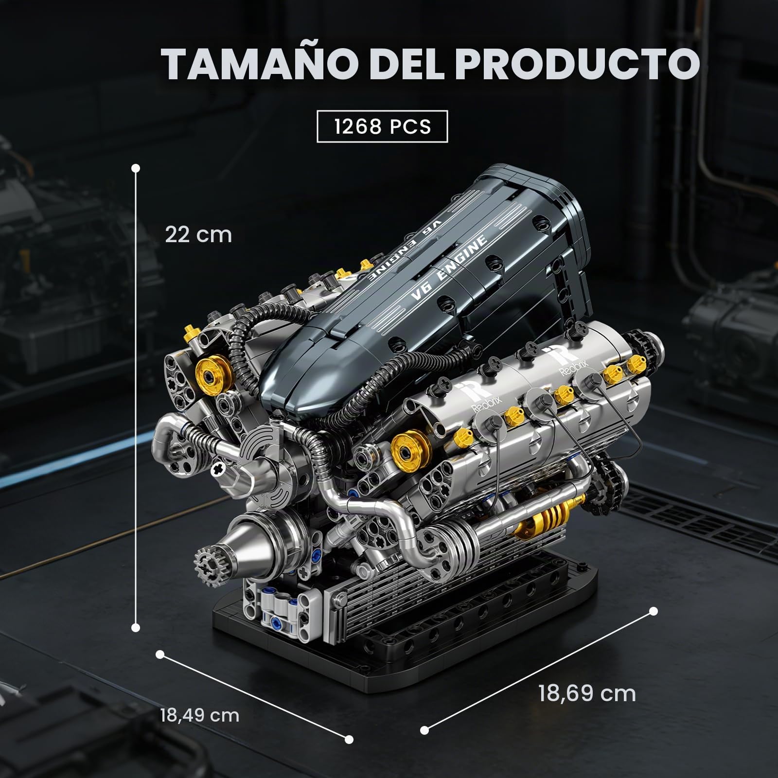 Reobrix Set de Bloques de Construcción Motor V6 para Adultos 33013, Juguete Mecánico de Construcción, Maqueta de Motor V6, Kit de Motor Técnico, Regalo para Adultos, Decoración Artística para Hogar
