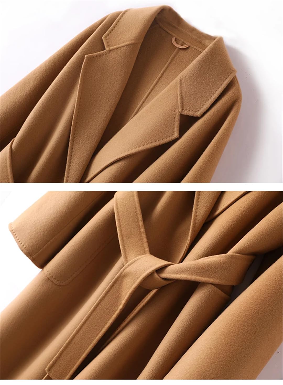 Abrigo largo de lana con cinturón para mujer, clásico, otoño, invierno, cuello vuelto, abrigo largo sólido