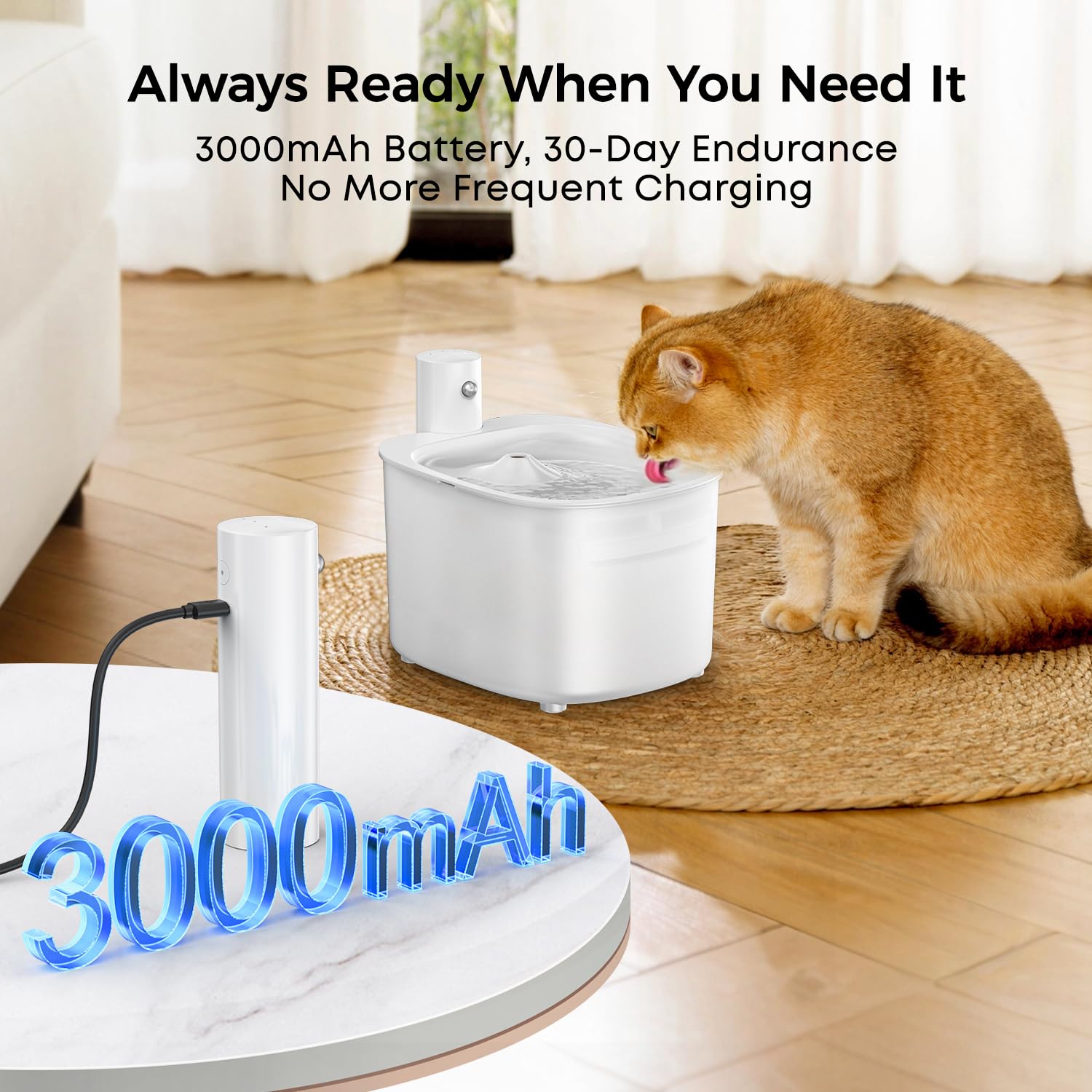 Fontanella per Gatti Senza Fili - Batteria con Sensore di Movimento -2.6L Fontana Automatico D'acqua Cani con Pila 3000mAh Ricaricabile Distributore Silenzioso Abbeveratoio - Dispenser Acqua Animali