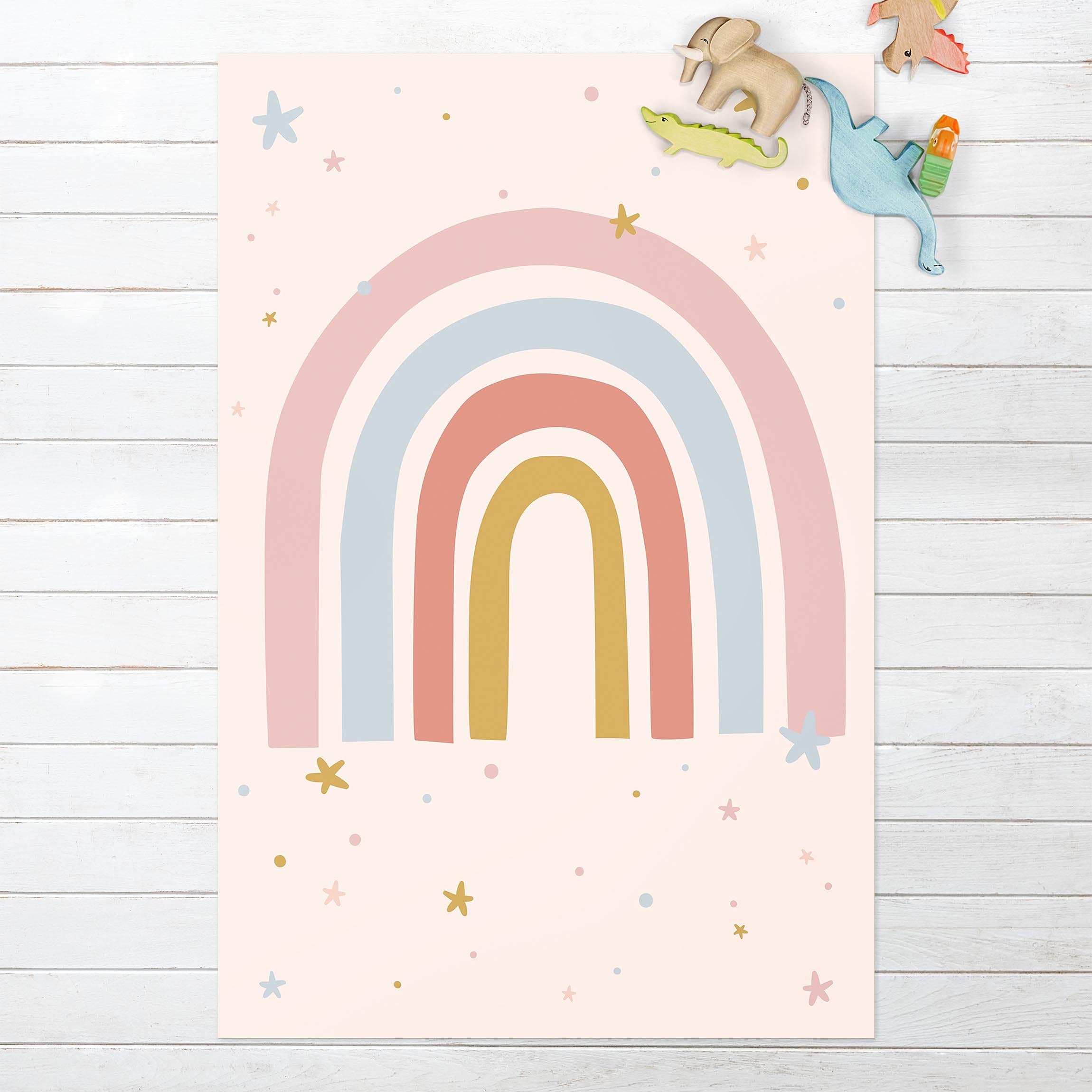 Vinylteppich nass abwischbar Kinderzimmer Bodenschutz - Made in Germany - Regenbogen Modern 2,2mm dünne Vinyl Bodenmatte Pastell Kinderteppich trittsichere Matte 3843 (40x60cm)
