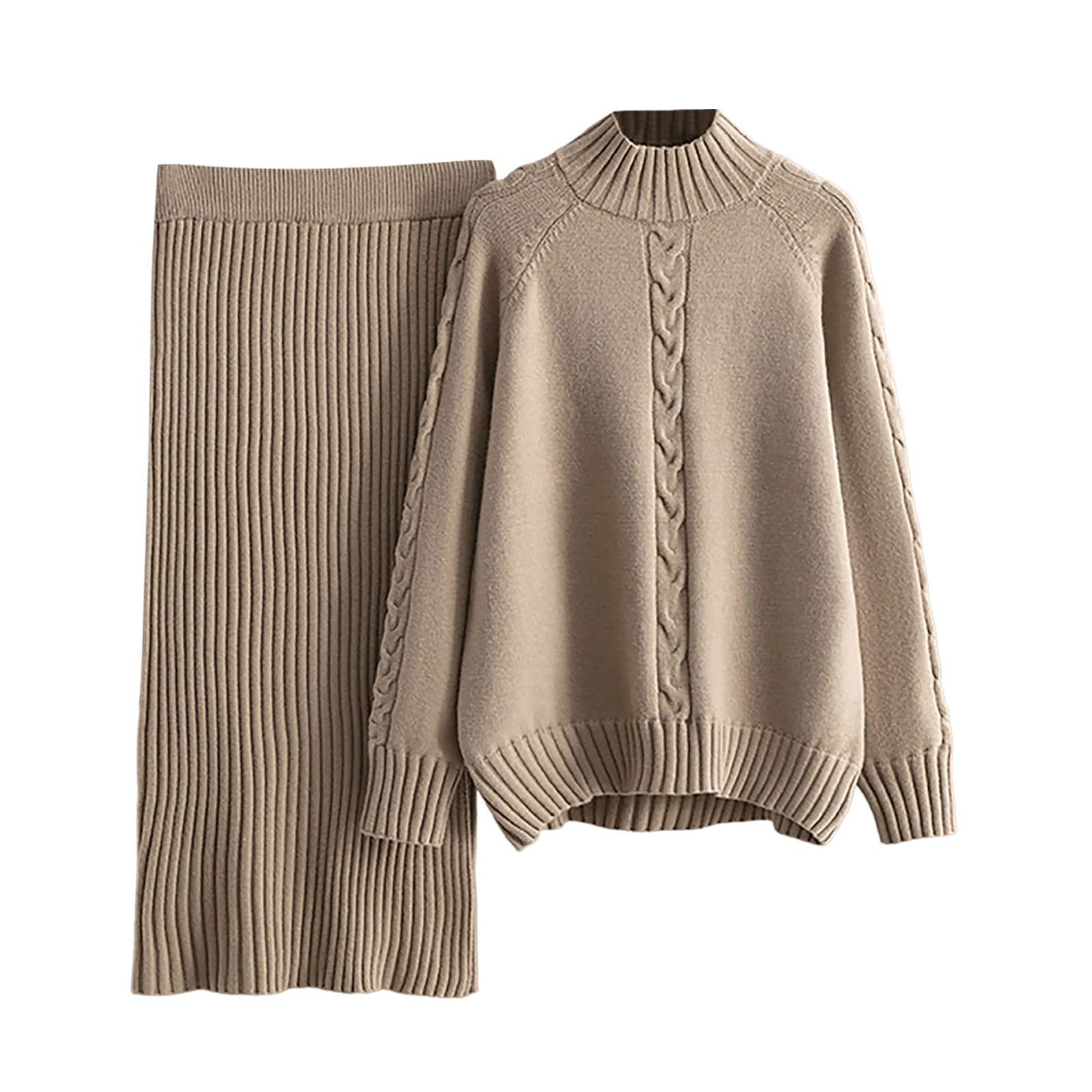 Generisch Maglione da donna in due pezzi, collo lavorato a maglia, per autunno e inverno, vestibilità larga, alla moda