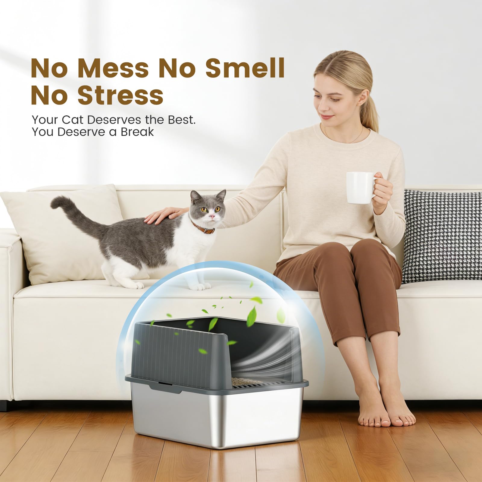 Stainless Steel Metal Litter Box for Kittens & Small Cats, 11.8" High Sides Prevent Litter Scatter, Open Top Litter Pan Anti-Leak & Easy Clean, Compact Space-Saving Size 17.3x13.4x11.8 Inches - image 6