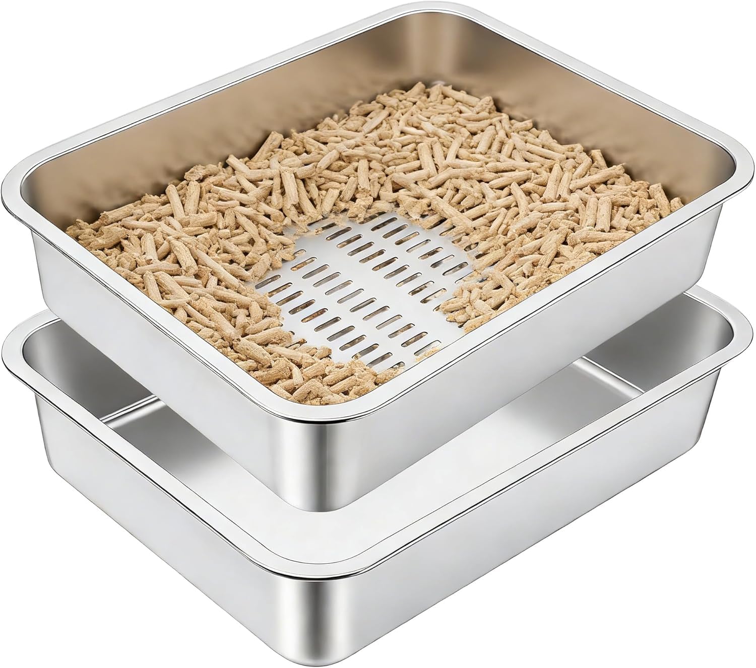 Bac à Litière Chat en INOX, Ouvrez Le bac à litière, Ouvrez la litière pour Grands Chats, Chatons et Lapins, Caisse Chat Litiere XXL, Maisons de Toilette pour Chats,Anti-Odeurs, 40x30x10cm