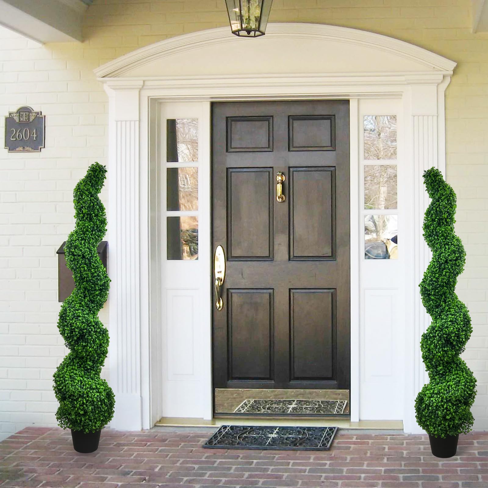 THE BLOOM TIMES 5ft Spiral Boxwood Topiary Trees Artificial Outdoor 2 Pack Fake Potted Plants UV Protected Faux Plants Indoor for Home Office Front Porch Decor Set of 2