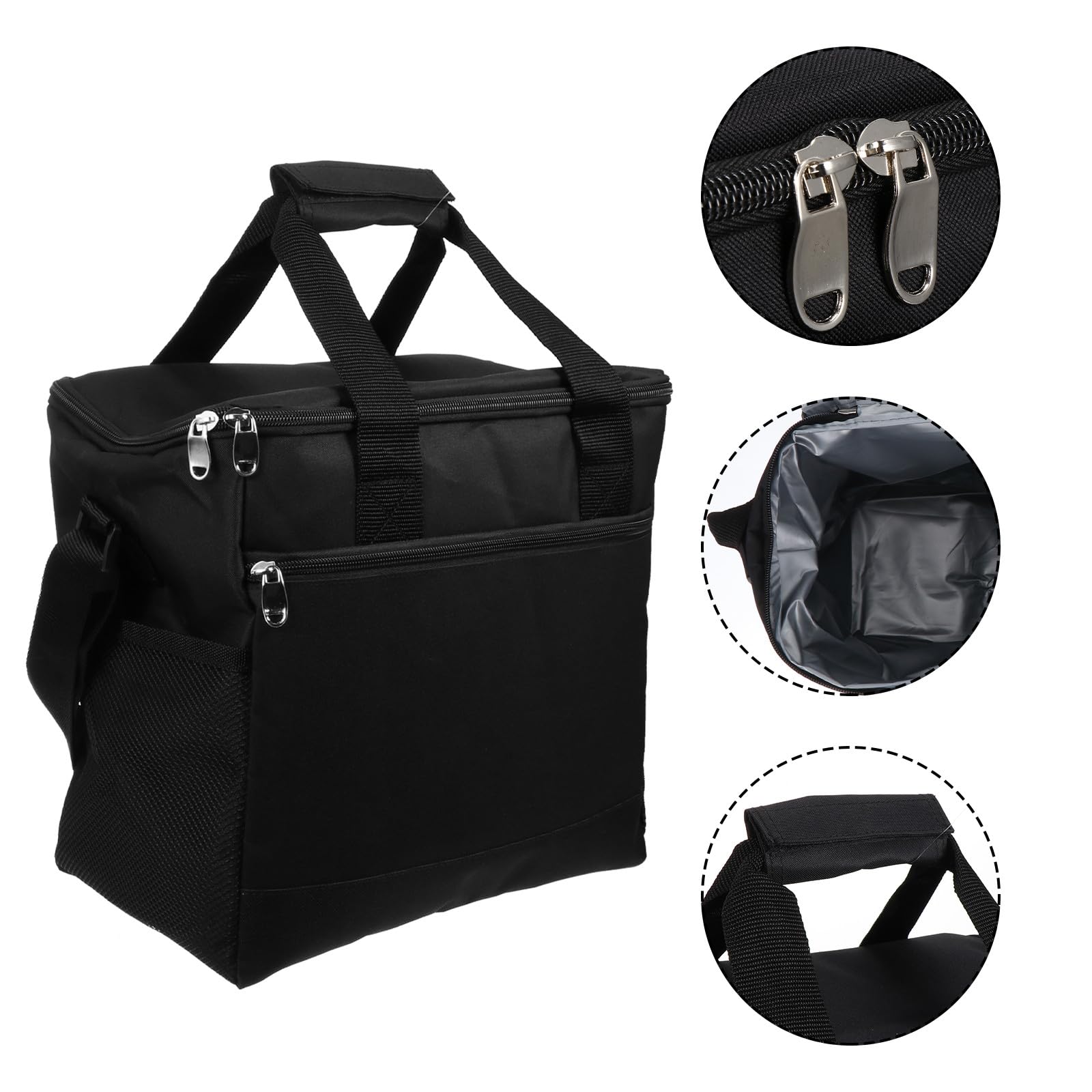 Große Thermotasche für Picknick und Schule Isolierte Lunch Tasche aus Oxfordstoff mit Aluminiumfolie Schwarz Hält Speisen Warm und Frisch
