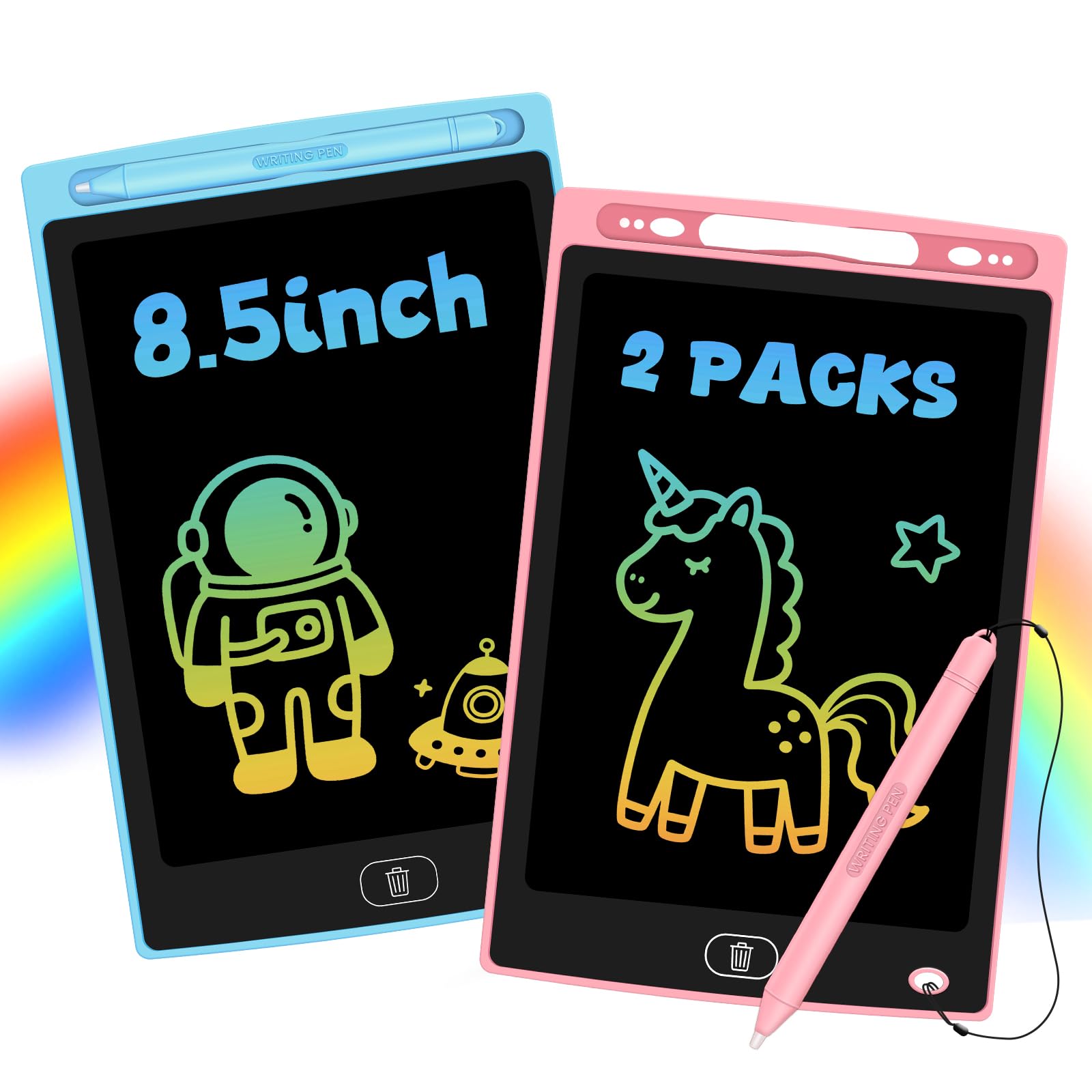 Glochin 2 Pack LCD Writing Tablet for Kids, Erasable and Reusable Toddler Doodle Board in 8.5 inch, Ideal Educational Drawing Pad for Learning Toy for Ages 3-8 Gifts for Girls Boys