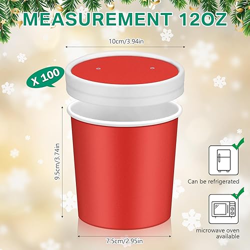 Miniatura 2 de Irenare Vasos de papel de sopa desechables de Navidad de 12 onzas con tapas ventiladas, tazones de sopa caliente con tapas, recipientes de papel