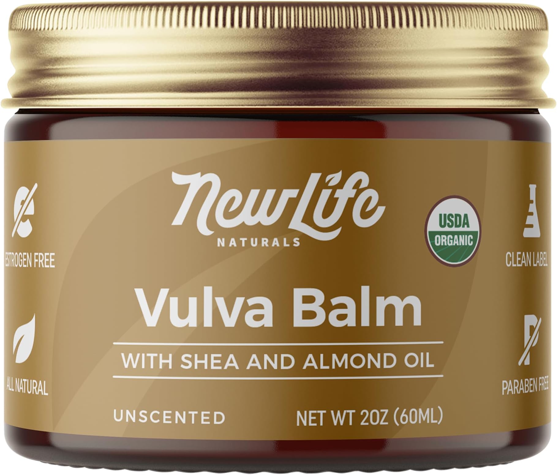 NewLife Naturals Certified Organic Vulva Balm- Vaginal Moisturizer for Women- Dryness, Irritation, Itching - Intimate Feminine Care Menopause Support - 2oz - USA