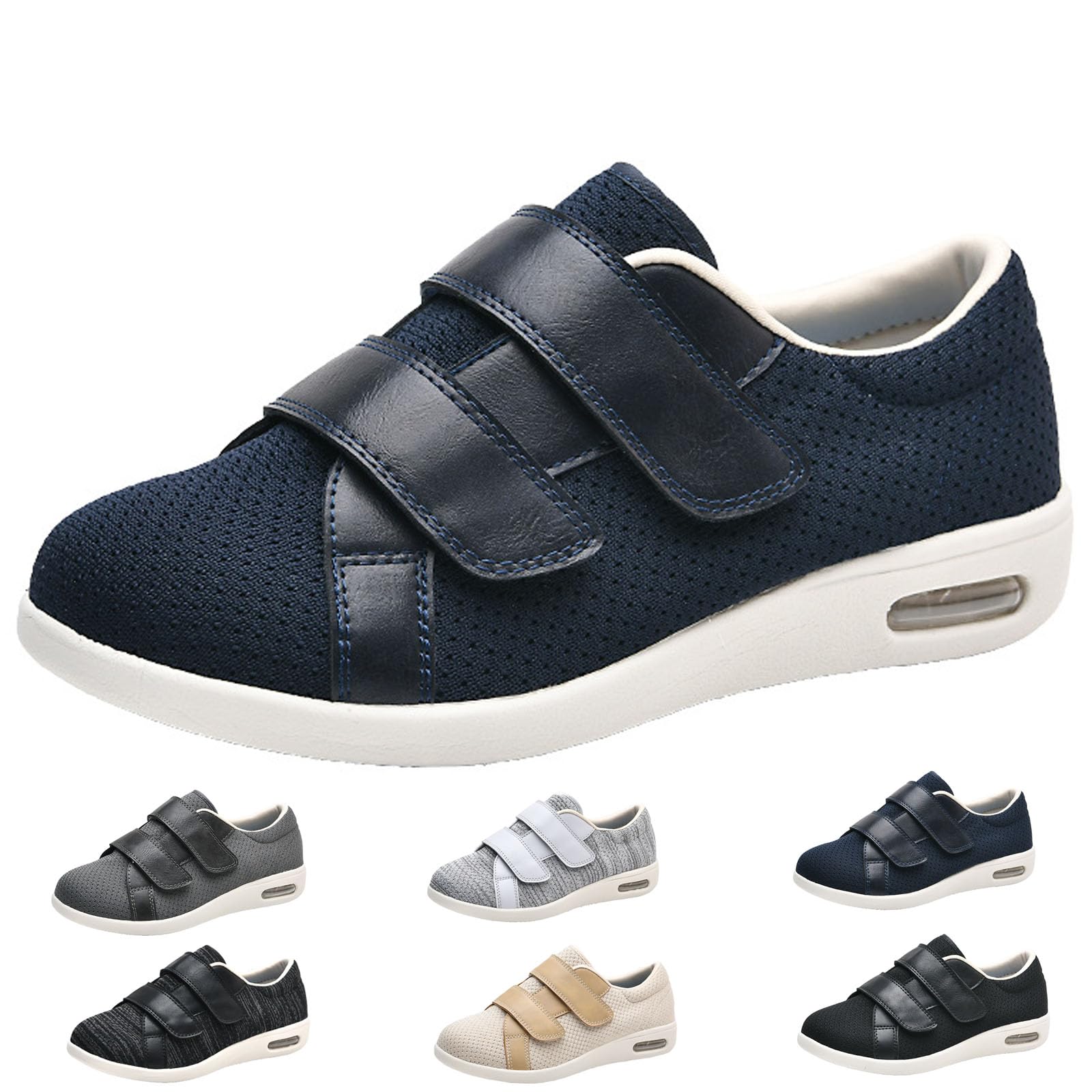 Damskie buty do chodzenia z podparciem łuku stopy, regulowane zapięcie, lekkie, oddychające tenisówki, łatwe do zakładania i zdejmowania (Blue us Men 6.5)