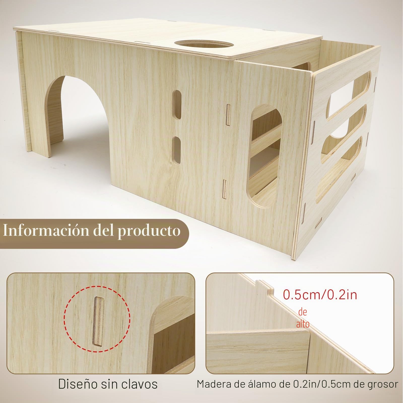 Caseta con Comedero de Heno para Conejo, Cabaña de Madera 2 en 1 para Cobayas con Dispensador de Comida para Pequeños Animales Domésticos, Hámsters Enanos, Chinchilla