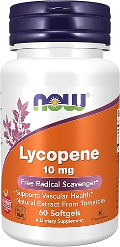NOW Suplementos de licopeno 10 mg con extracto natural de tomates eliminador de radicales libres 60 cápsulas blandas